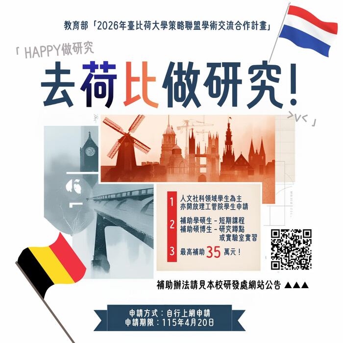 2026年臺比荷大學策略聯盟學術交流合作計畫
